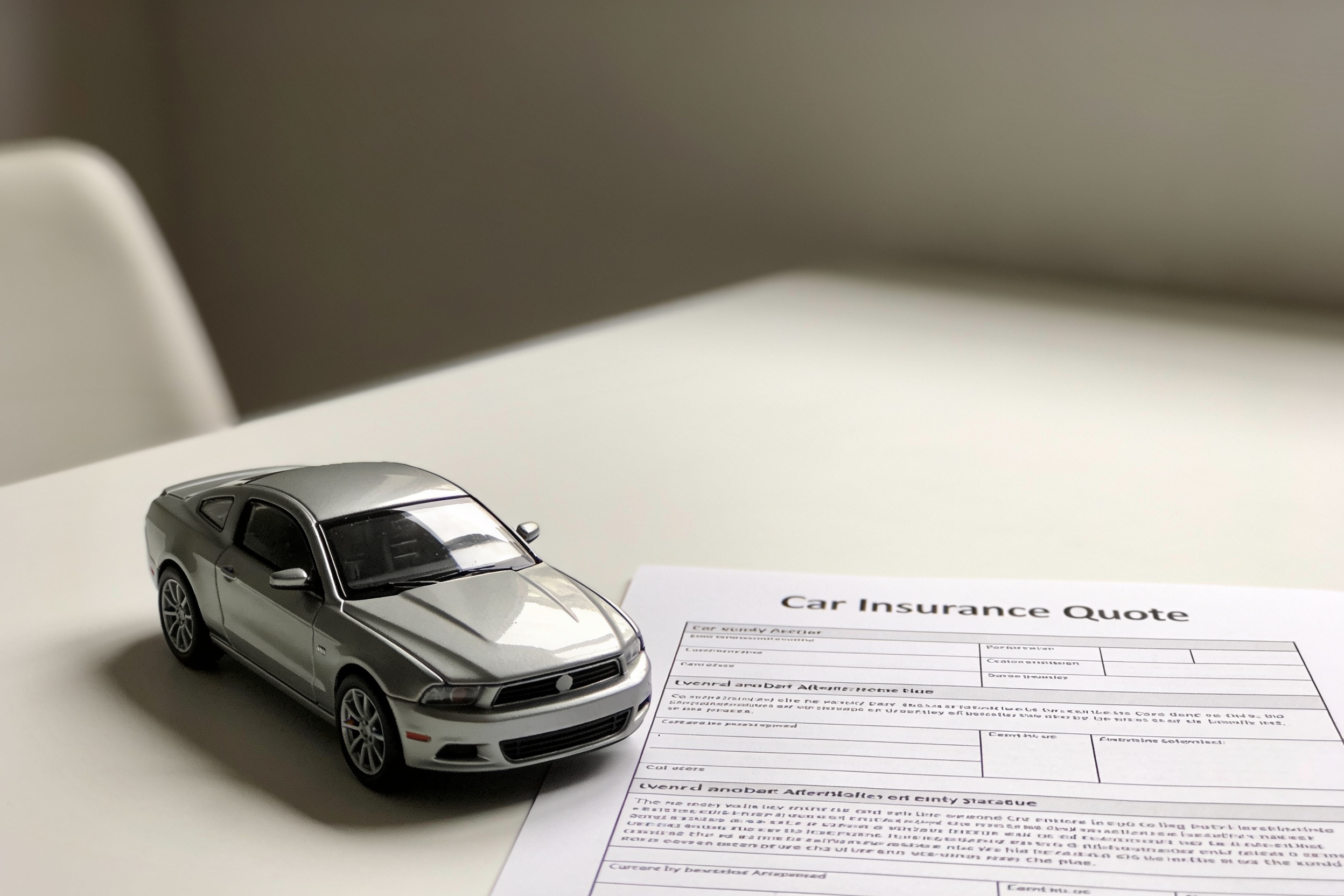 Car insurance document with a car