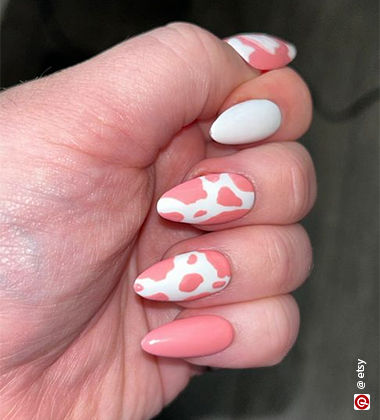 pink nail designs - pink cow nails