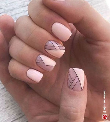 pink manicure ideas - pink nails with geometric shapes
