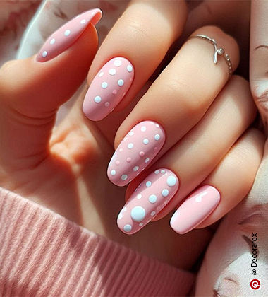 pink nail designs - pink polka