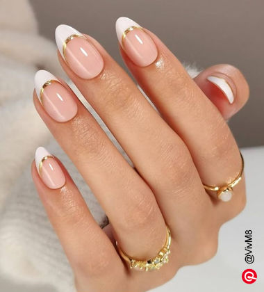 Sea blue nails with gold flakes