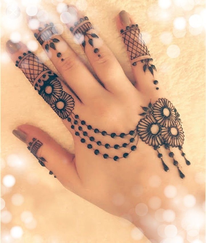 This may contain: a woman's hand with henna tattoos on it