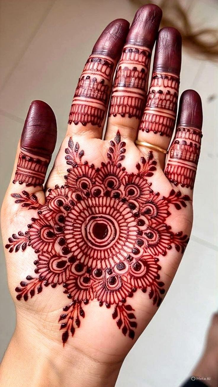 This may contain: a woman's hand with henna tattoos on it