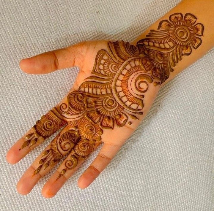 This may contain: the hand is decorated with henna designs
