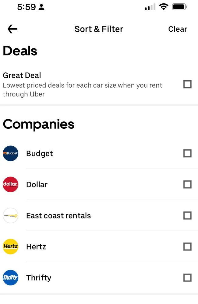 Uber Rent car rental