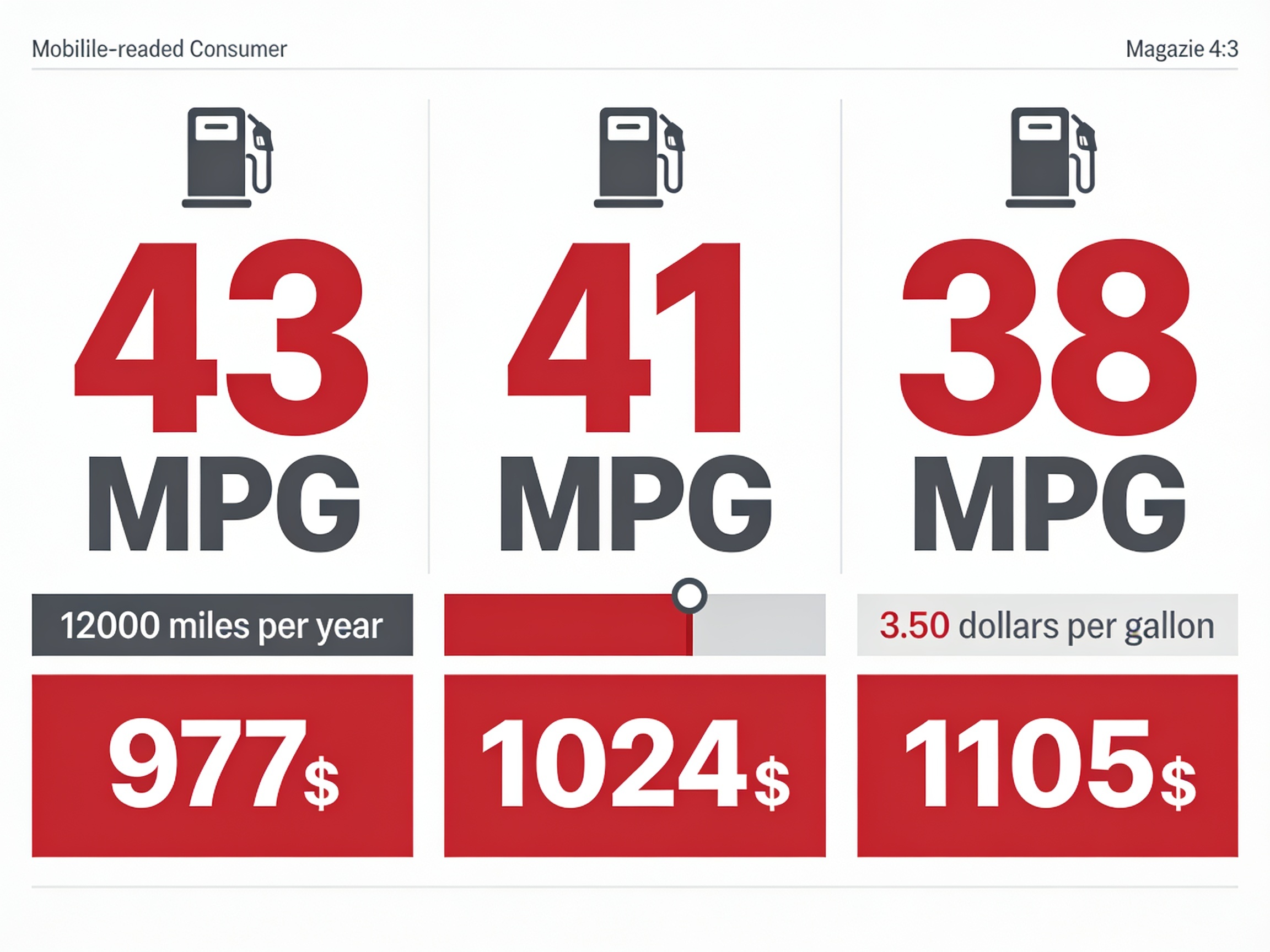 Fuel-cost comparison for 43, 41 and 38 mpg RAV4 configurations